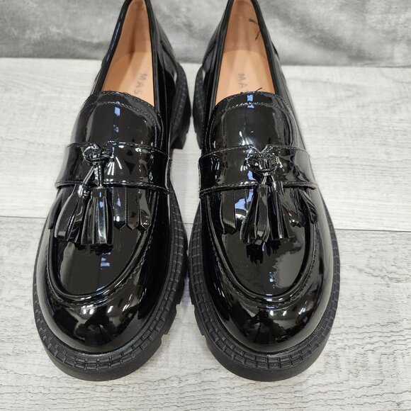 Masika Black Patent Leather Loafers with tassels, Size 40 (US 8.5) Thick-Soled - Picture 3 of 13